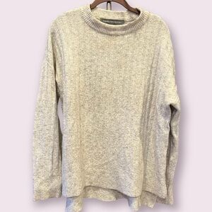 💃🍕🪻French Connection sweater mock neck ribbed natural gray heather wool cotton